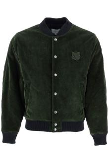 maison kitsune ranger green polyester bomber with embroidered logo