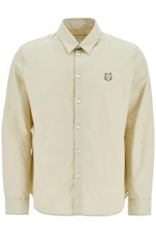 maison kitsune light green cotton shirt with fox embroidery