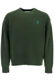 maison kitsune ranger green wool and viscose sweater with fox patch