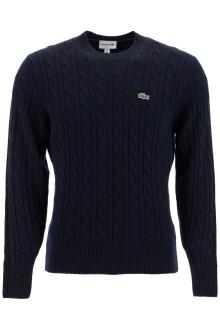 lacoste classic fit cable knit wool pullover