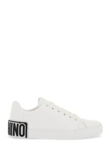 moschino leather sneakers with rubber logo detail.