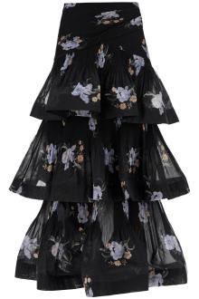 zimmermann pleated ruffle skirt with floral print