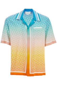 casablanca short-sleeved silk monogram shirt